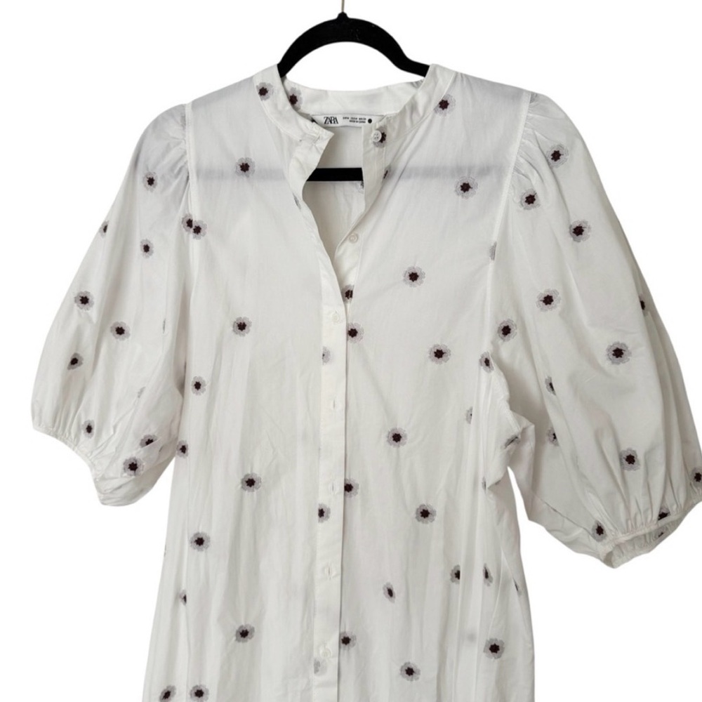 Zara White Cotton Embroidered Midi Dress with Puffed Sleeves - Picture 5 of 5
